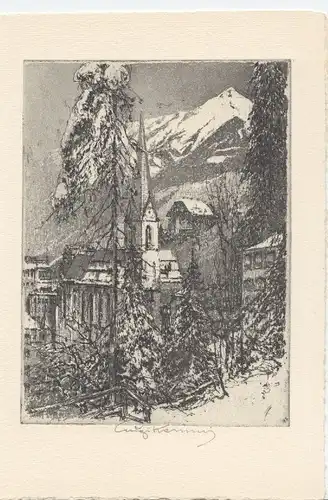 [Bad Gastein mit Kirche]. KASIMIR, Luigi. Graphiker (1881-1962).