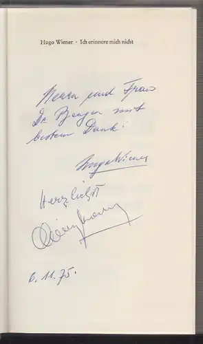Ich erinnere mich nicht. Satiren (M)Keine Memoiren. WIENER, Hugo.