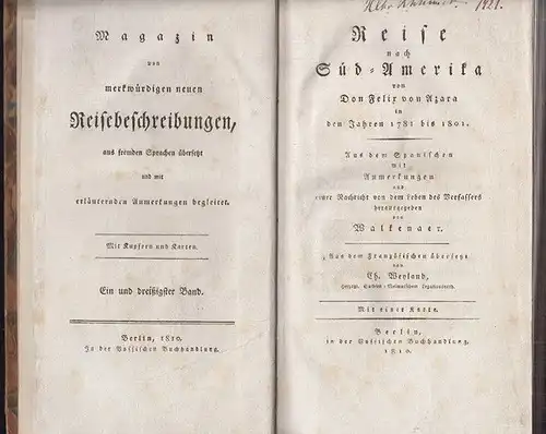 Reise nach Süd-Amerika von Don Felix von Azara in den Jahren 1781 bis 1801. Aus