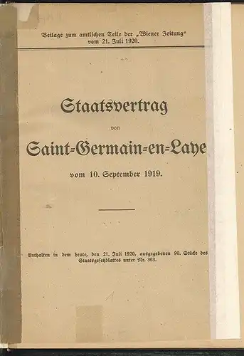 Staatsvertrag von Saint-Germain-en-Laye vom 10. September 1919. Beilage zum amtl
