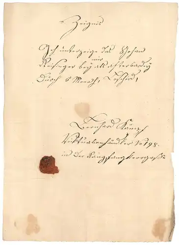 Zeugnis für Johan Reisinger.