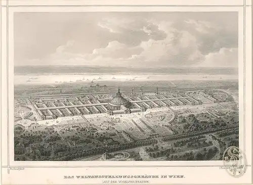 Das Weltausstellungsgebäude in Wien (aus der Vogelperspektive). [Gelände der Wel