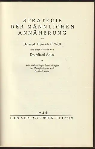 Strategie der männlichen Annäherung. Mit einer Vorrede von Alfred Adler. WOLF, H