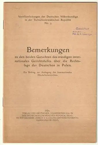 Bemerkungen zu den beiden Gutachten des ständigen internationalen Gerichtshofes 