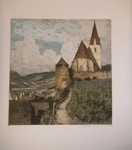 [Weißenkirchen mit der Wehrkirche]. KASIMIR, Luigi. Graphiker (1881-1962).