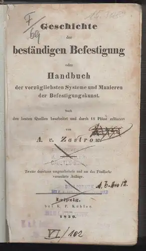 Geschichte der beständigen Befestigung, oder Handbuch der vorzüglichsten Systeme