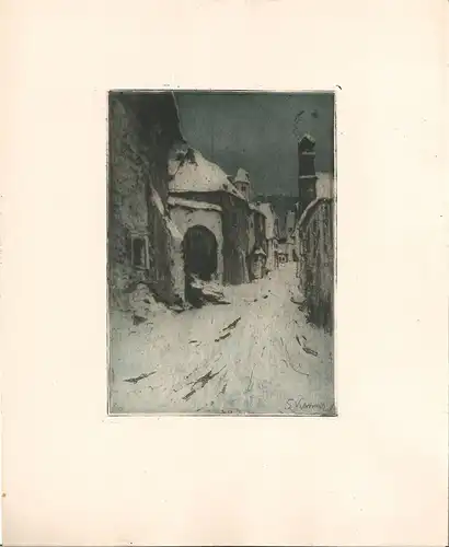 [Dürnstein, Straßenszene im Winter]. KASIMIR, Luigi. Graphiker (1881-1962).