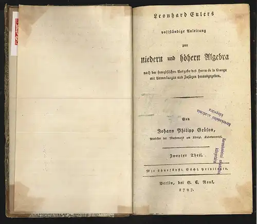 Leonhard Eulers vollständige Anleitung zur niedern und höhern Algebra. EULER, Le