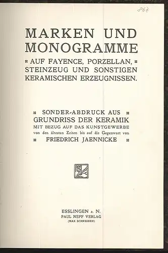 Marken und Monogramme auf Fayence, Porzellan, Steinzeug und sonstigen keramische