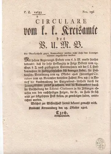 Nro. 236. Circulare vom k. k. Kreisamte des B. U. M. B. Die Strafurtheile gegen 