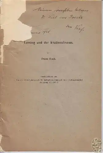 KOCH, Lessing und der Irrationalismus. 1928