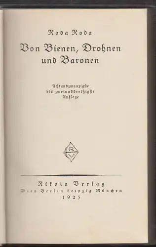 Von Bienen, Drohnen und Baronen RODA RODA [d. i. Sándor Friedrich Rosenf 0391-14