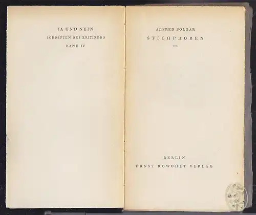 POLGAR, Stichproben. Ja und Nein. 1927