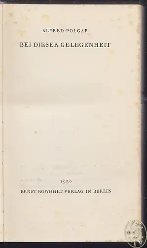 POLGAR, Bei dieser Gelegenheit. 1930