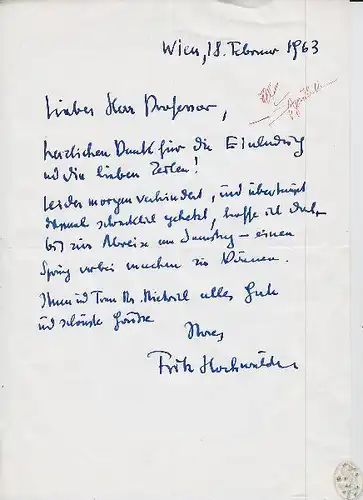 HOCHWÄLDER, Eigenhändiger Brief m. U. 1963