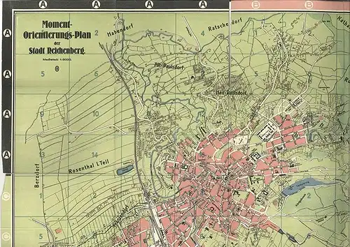 Ein praktischer Stadtplan von Reichenberg  mit den Vororten.