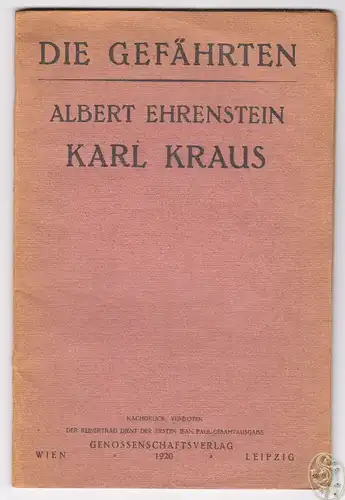 Karl Kraus. EHRENSTEIN, Albert.