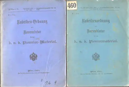 Rubriken-Ordnung und Nomenclatur für das k. u. k. Pionnier-Material.