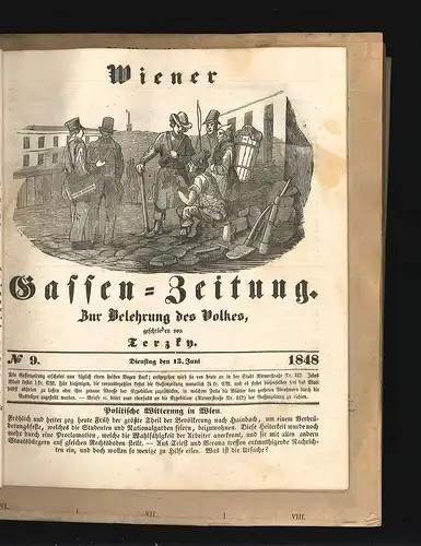 Wiener Gassen-Zeitung. Zur Belehrung des Volkes, geschrieben von Terzky. TERSTJA