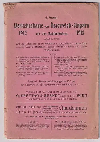 G. Freytags Verkehrskarte von Österreich-Ungarn mit den Balkanländern. Mit vier