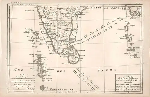 Carte de la Partie Inférieure de l`Inde en Decà du Gange, contenant l`Isle de Ce