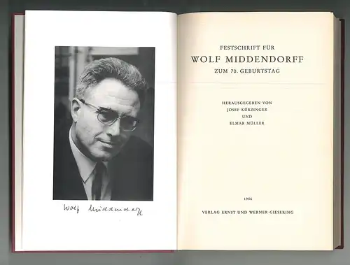 Festschrift für Wolf Middendorff zum 70. Geburtstag. Herausgegeben von Josef Kür