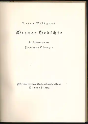 Wiener Gedichte WILDGANS, Anton.