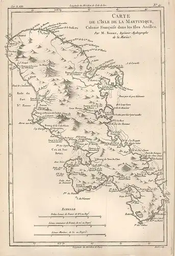 Carte de l`Isle la Martinique, Colonie Francoise dans les Isles Antilles. BONNE,