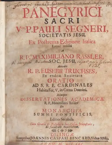 SEGNERI, Panegyrici Sacri. 1725