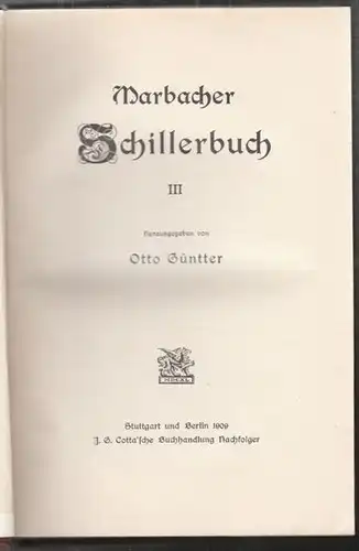 GÜNTTER, Marbacher Schillerbuch III. 1909