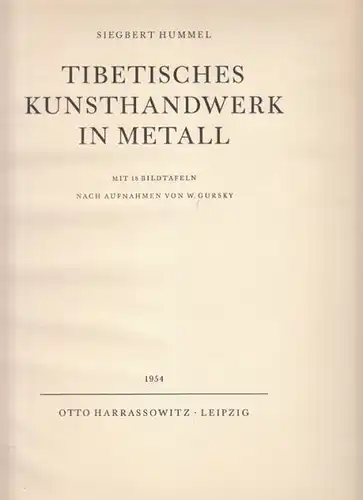 HUMMEL, Tibetisches Kunsthandwerk in Metall. 1954