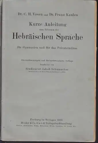 VOSEN, Kurze Anleitung zum Erlernen der... 1922