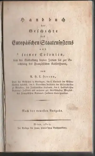 HEEREN, Handbuch der Geschichte des... 1817