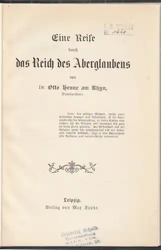 HENNE AM RHYN, Eine Reise durch das Reich des... 1893