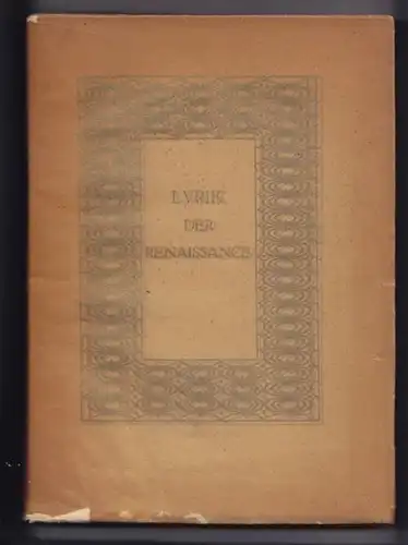 GÜNTHER, Lyrik der Renaissance.... 1910