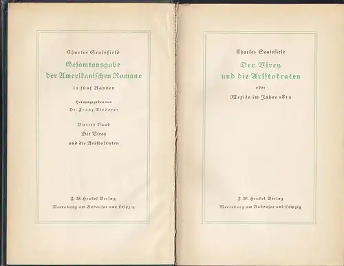 SEALSFIELD, Der Virey und die Aristokraten oder... 1920