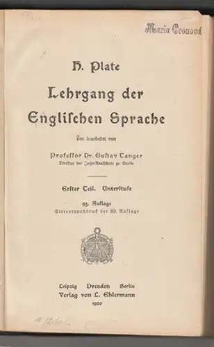 PLATE, Lehrgang der Englischen Sprache neu... 1920