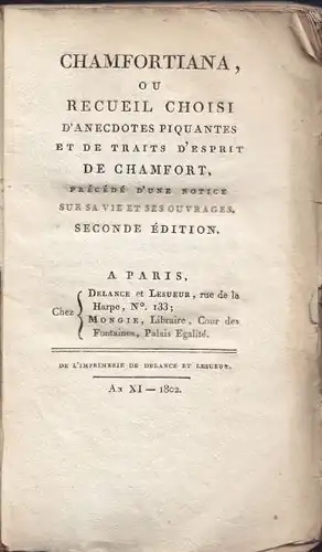 AUBIN, Chamfortiana, ou Recueil Choisi... 1802