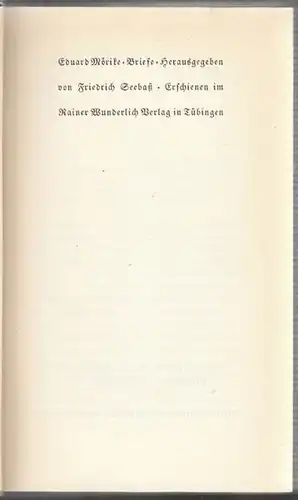 MÖRIKE, Briefe. Hrsg. v. Friedrich Seebaß. 1939
