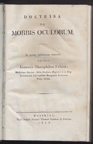 FABINI, Doctrina de Morbis Oculorum. 1823