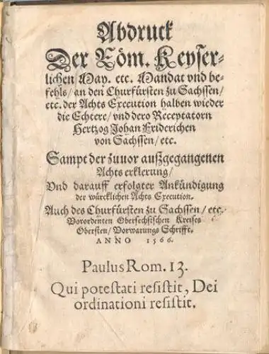 Abdruck Der Röm. Keyserlichen May. etc. Mandat... 1566