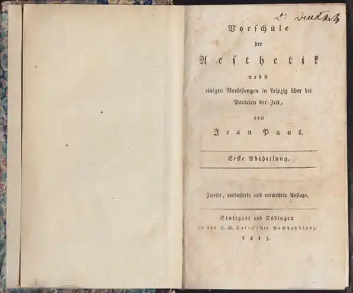 JEAN PAUL d.i. J.P.F. Richter., Vorschule der... 1813