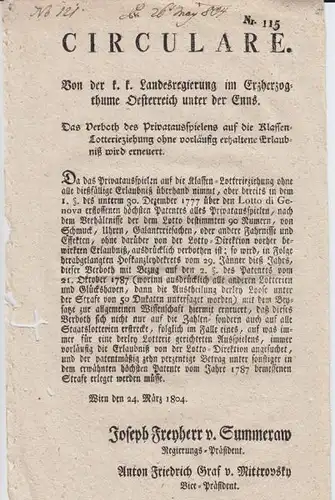 Circulare. Von der k. k. Landesregierung im... 1804 0047-11