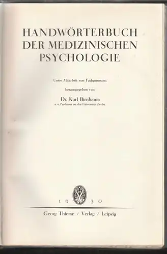 BIRNBAUM, Handwörterbuch der medizinischen... 1930