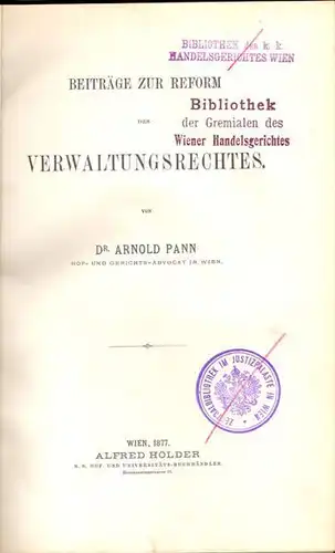 PANN, Beiträge zur Reform des Verwaltungsrechtes. 1877