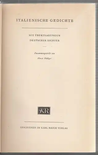 RÜDIGER, Italienische Gedichte. Mit Übertr.... 1938
