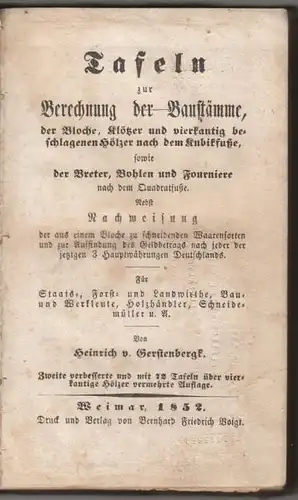 GERSTENBERGK, Tafeln zur Berechnung der... 1852