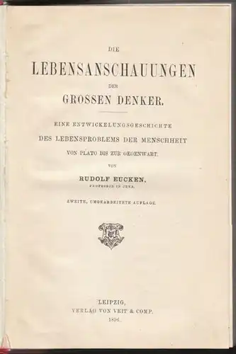 EUCKEN, Die Lebensanschauungen der großen... 1896
