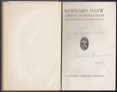 SHAW, Zurück zu Methusalem. 1926