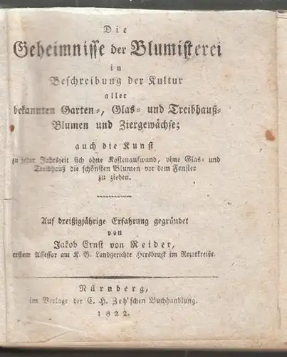 REIDER, Die Geheimnisse der Blumisterei in... 1822
